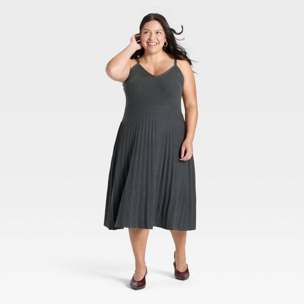 Women's Pleated Midi Sweater Dress - A New Day Charcoal Gray XXL